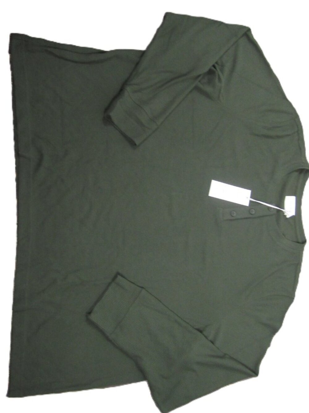 3XL Women's Bamboo Waffle Knit Long-Sleeve Henley - Olive - NWT